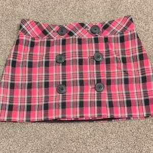 Express Plaid Pink and Black Button Skirt